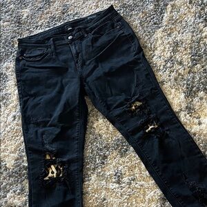 Black Distressed Women's Judy Blue Jeans with Leopard Patch Detail